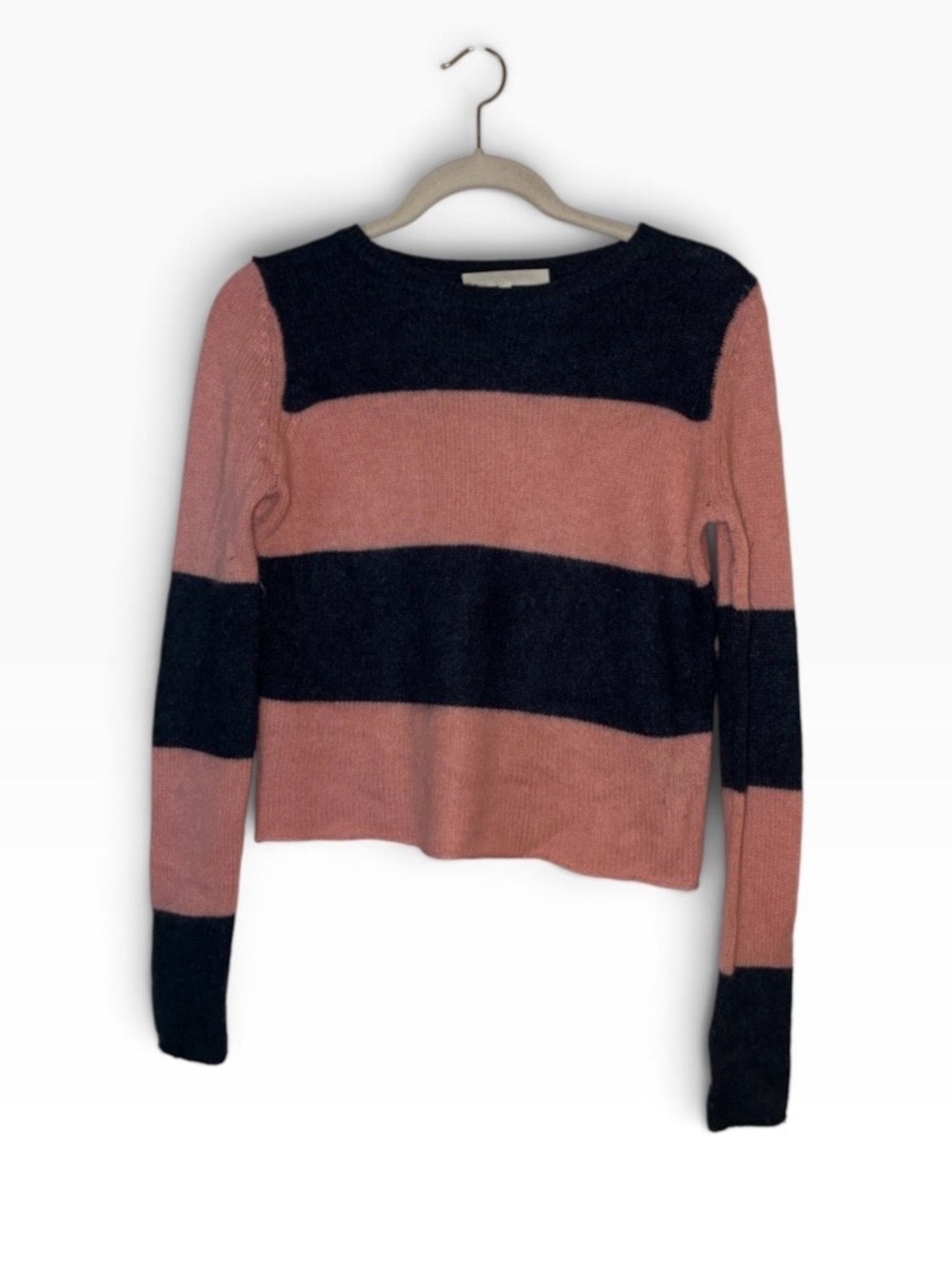 Nakedcashmere Striped Pink and Navy 100% Cashmere Crewneck Women's Sweater Sz S